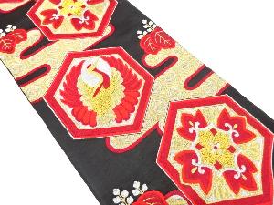 アンティーク　亀甲に花菱・鶴模様織り出し袋帯（材料）